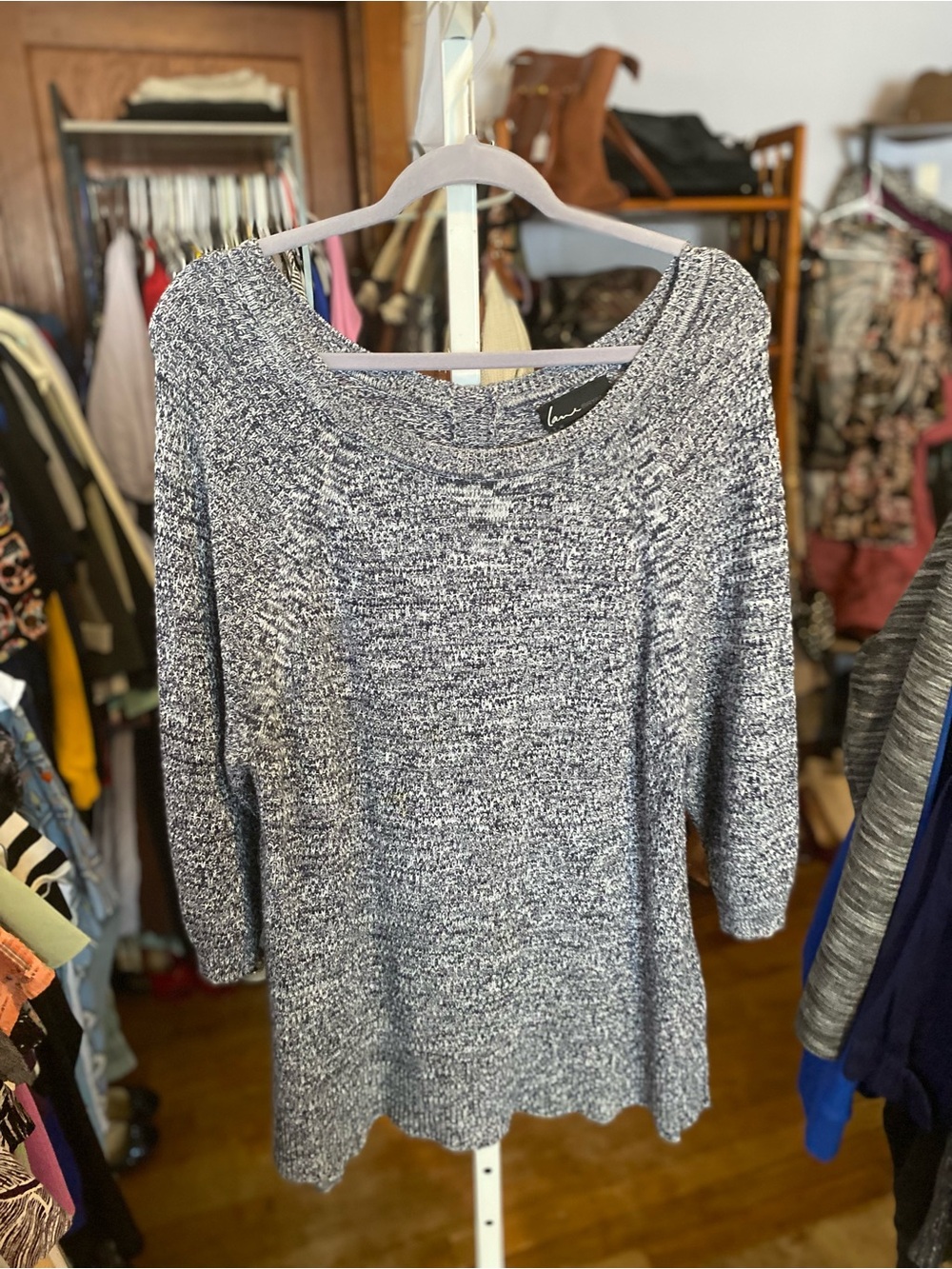 Lane Bryant Marled Navy & White Scoop Neck Sweater